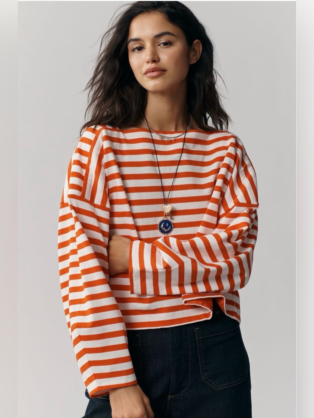 Anthropologie Maeve Helm Pieced Stripe Long-Sleeve Shirt
